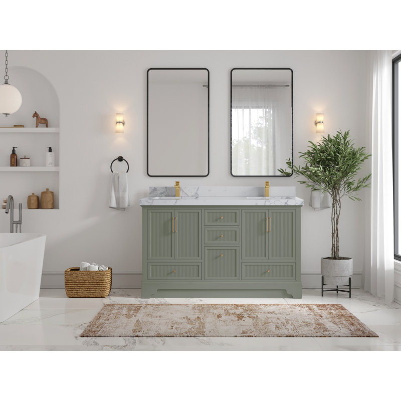 Alys 60'' Free Standing Double Bathroom Vanity with Quartz Top (Knobs Option)