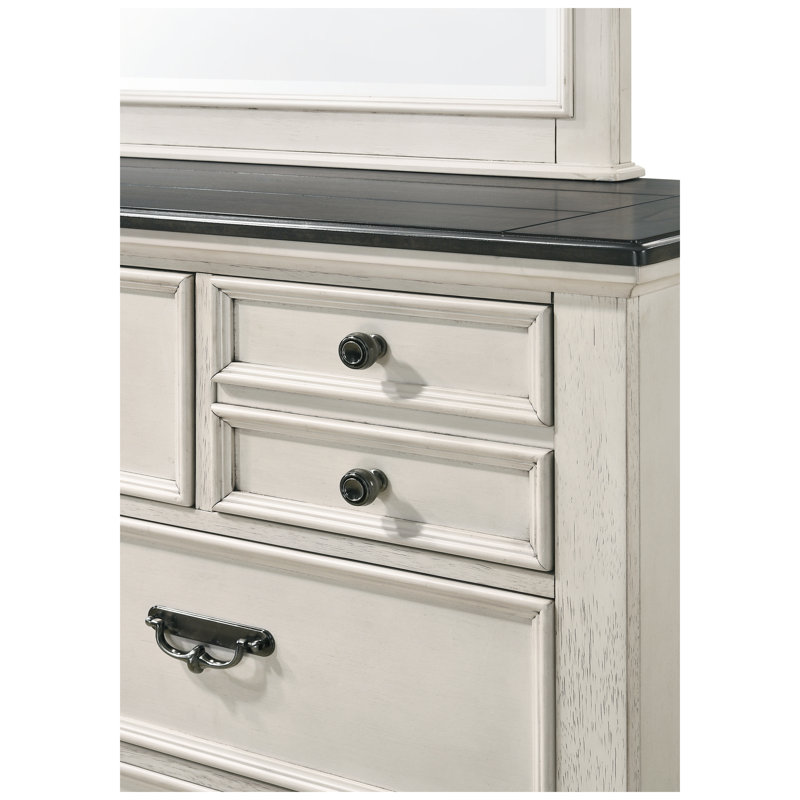 Commode en bois massif Farmhouse à deux tons avec quincaillerie en nickel noir