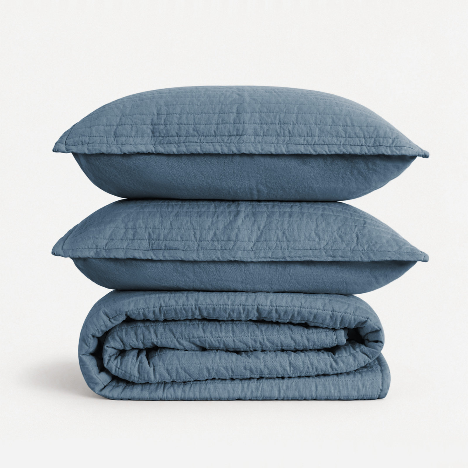 100% French Linen Channel Quilted Breathable Quilt Set With Shams, Queen Quilt + 2 Standard Shams, Navy