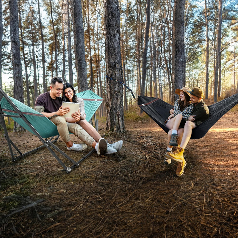 Hamacs portatifs Arlmont & Co. pour 2 personnes et 2 personnes avec hamacs pliables avec support, courroies d'arbre, sacs de transport pour le jardin