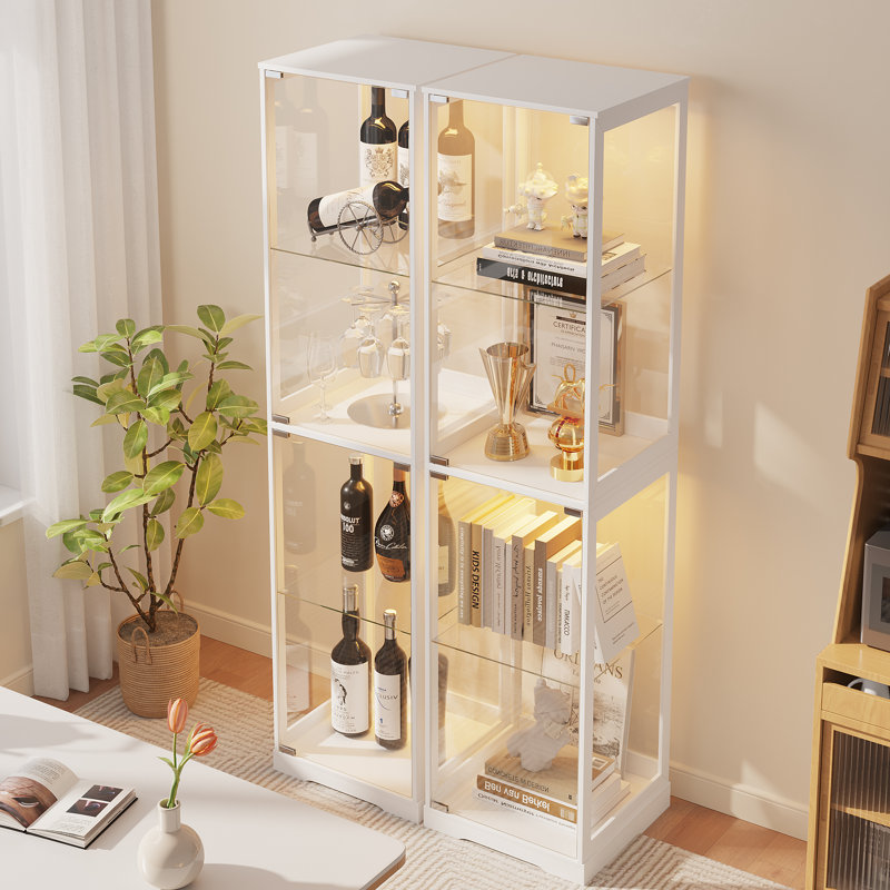 65'' H Clear Display Cabinet with Human Body Sensing Intelligent LED Light, White