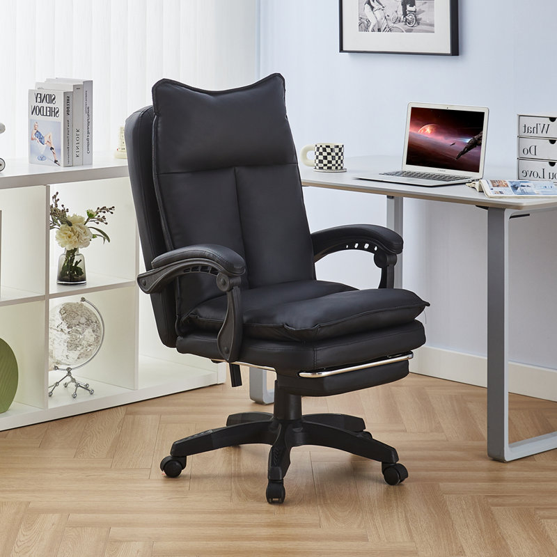 Inbox Zero Adjustable Faux Leather Swiveling PC & Racing Game Chair, Black