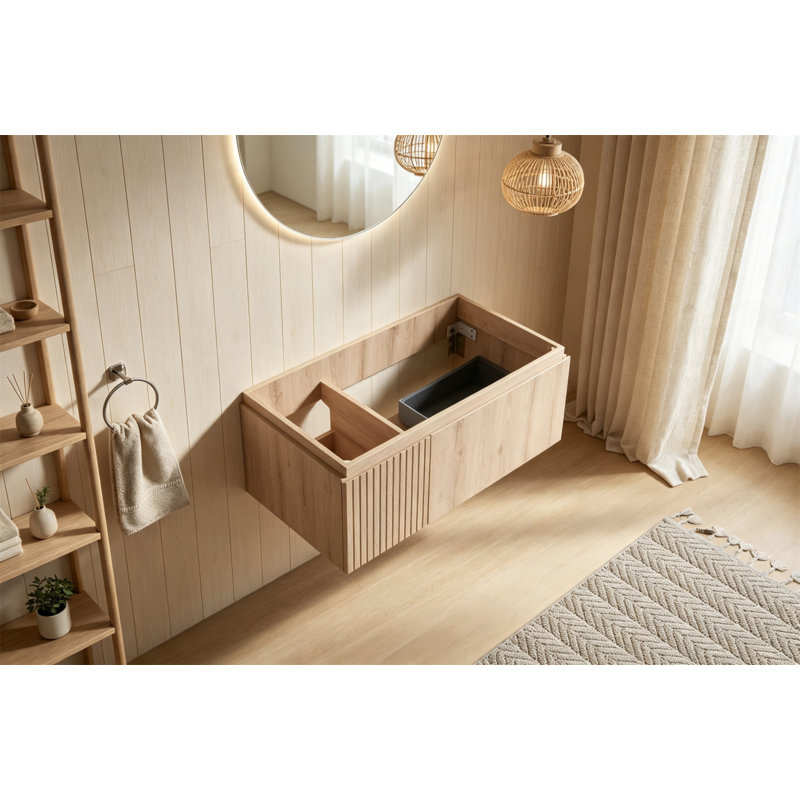 Armoire 36 po MURI en grain de bois de chêne blanc avec portes doubles et un tiroir, sans couvercle et évier, sans couvercle et évier
