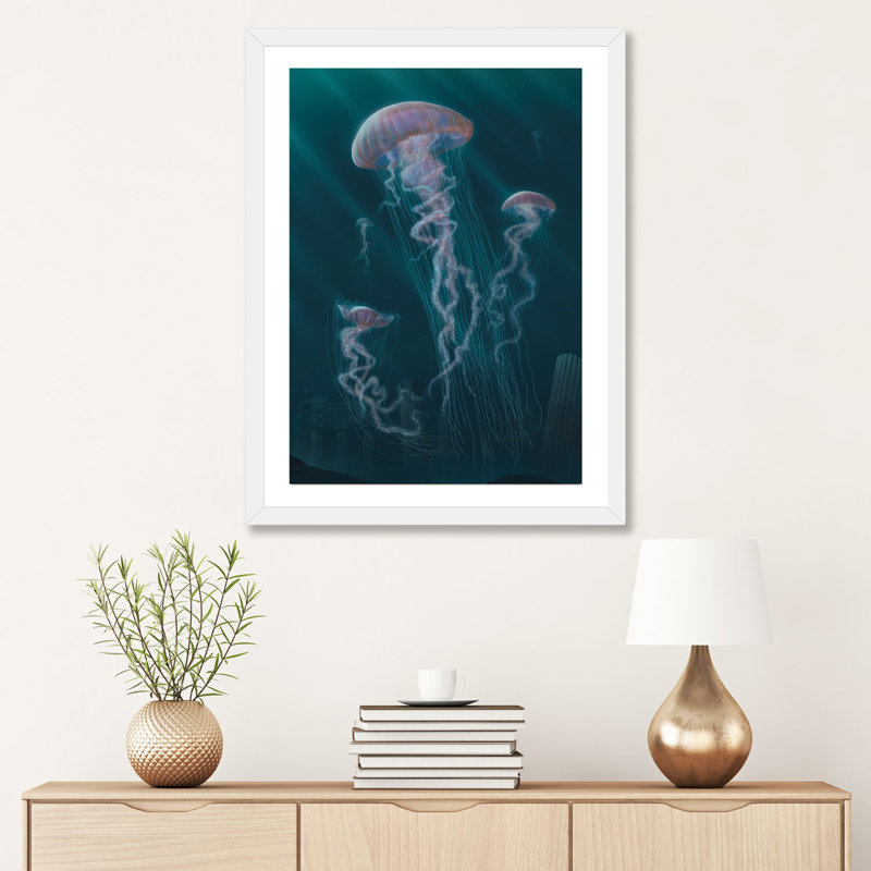 «Jellyfish» par Vincent Hie - impression encadrée, H 32 po x l 24 po x P 1 po, Papier encadré blanc