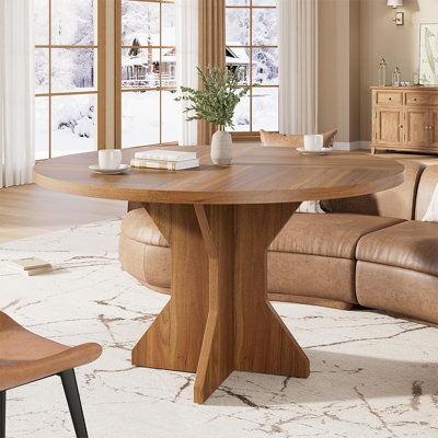 47" Round Dining Table for 4–6 People, Pedestal Base Kitchen & Dining Table for Small Spaces, Apartment or Living Room