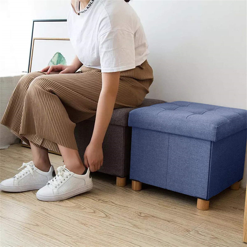 38cm Wide Footstool Ottoman, Blue