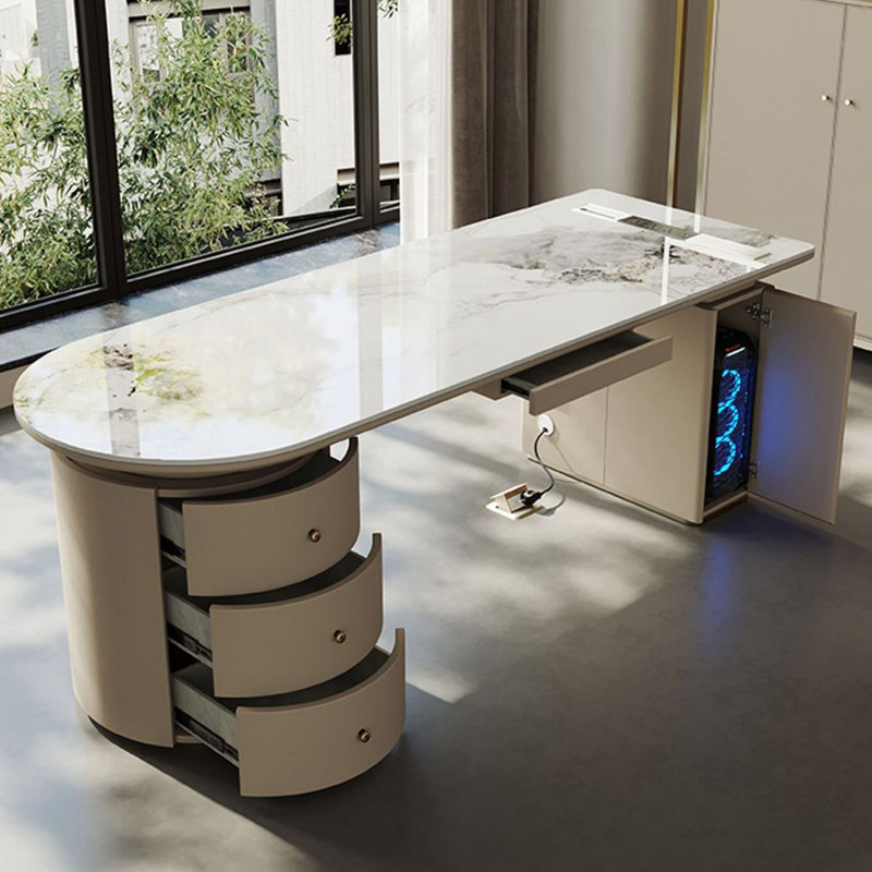 Bureau minimaliste, bureau en pierre de style italien de luxe léger, 29.53" H x 62.99" W x 27.56"D , Retour à gauche