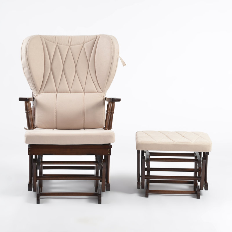 Chaise berçante et repose-pieds Azariyah Konfor, Crème, Walnut