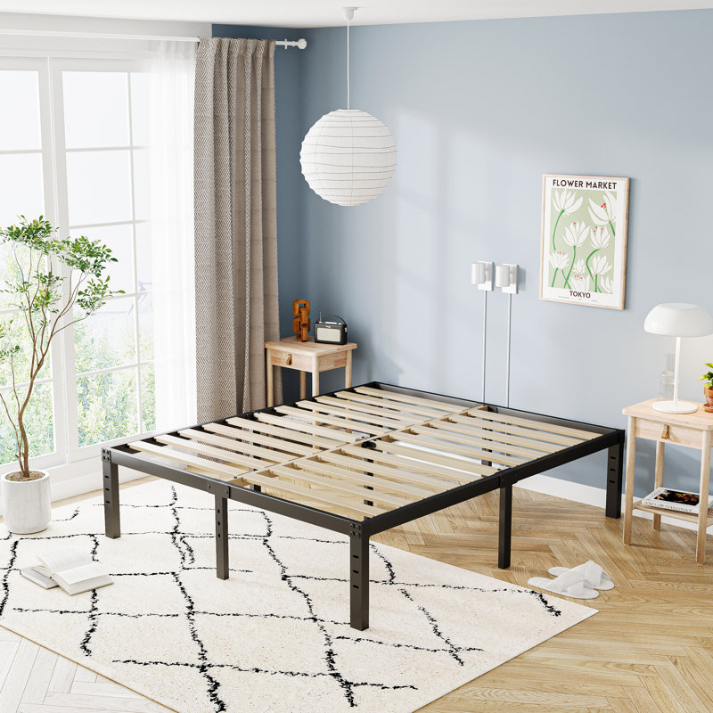 Agulla 16" High Metal Bed Frame with Sturdy Wood Slats, No Box Spring Needed, Easy Assembly, California King