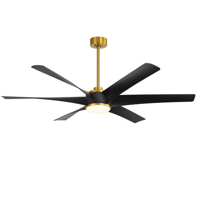 Nausica 65" Large Indoor/ Covered Outdoor Ceiling Fans with 3 Color Temperature Led Lights and Remote, Quiet Reversible DC Motor, 6 Speeds, 6 Blades, 7''/12'' Downrods