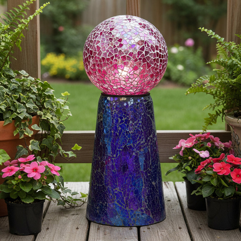 Support à billes de jardin en verre mosaïque mauve iridescent, Mauve