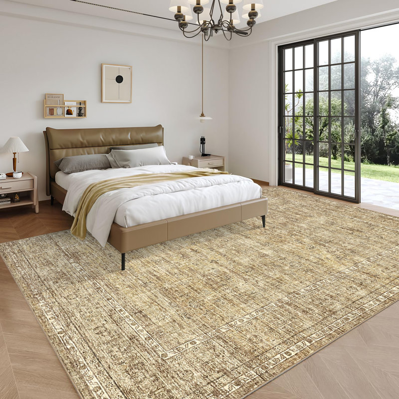 Tapis moderne et abstrait pour chambre à coucher et salon, Beige, 8 x 10 pi