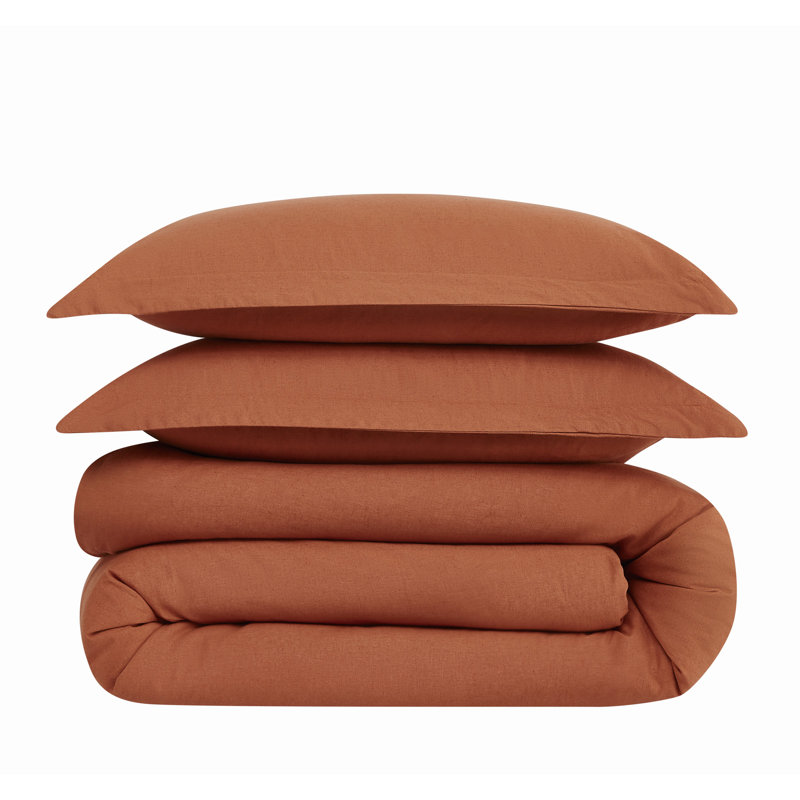 Brooklyn Loom Solid 100% Linen Comforter Set, Queen Comforter + 2 Standard Shams, Rust