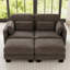 Canapés d'angle modulaires modernes, causeuse deux places en chenille marron avec 2 poufs