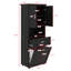 Grande armoire de salle de bain avec panier à linge inclinable et rangement supérieur, armoire de rangement avec deux portes, tablette réglable et tiroir-249724189