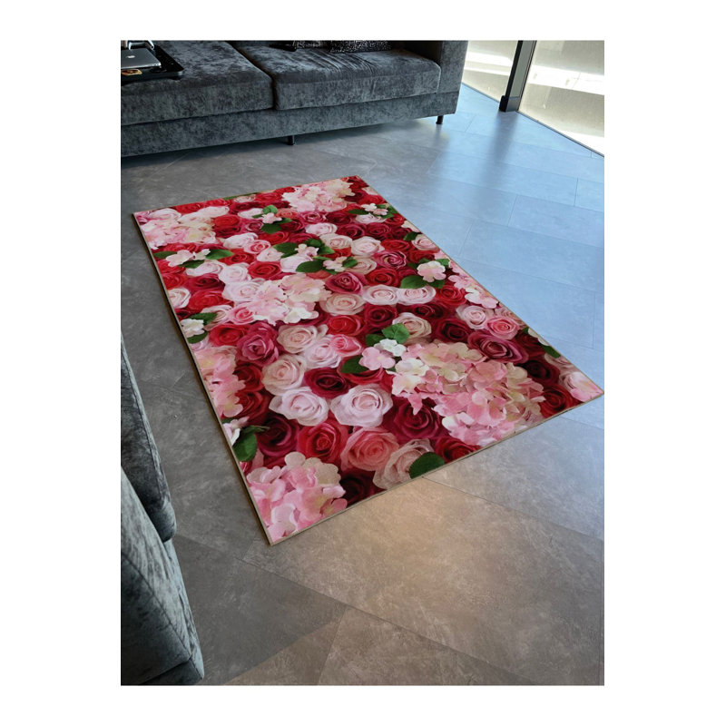 Tapis décoratif floral moderne à motif floral bouquet lavable à la machine
