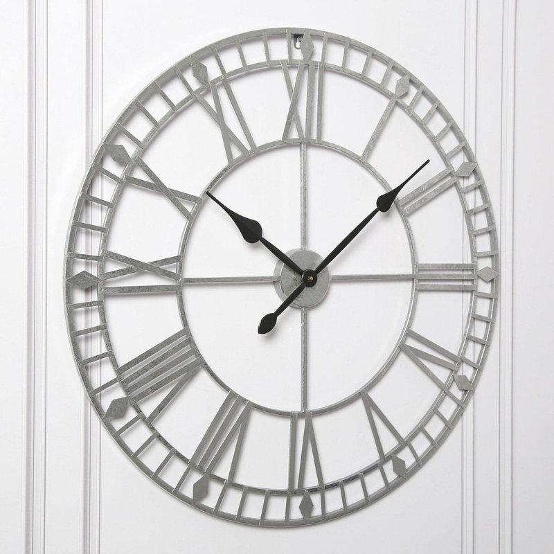 Elienor Iron Wall Clock, Silver, 80cm H x 80cm W x 4cm D