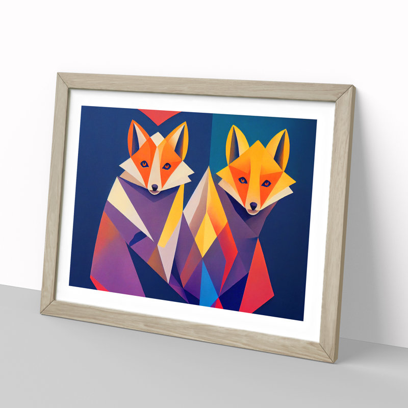 Two Abstract Foxes Vol.1 - Framed Print, 34cm H x 46cm W x 2cm D, Oak