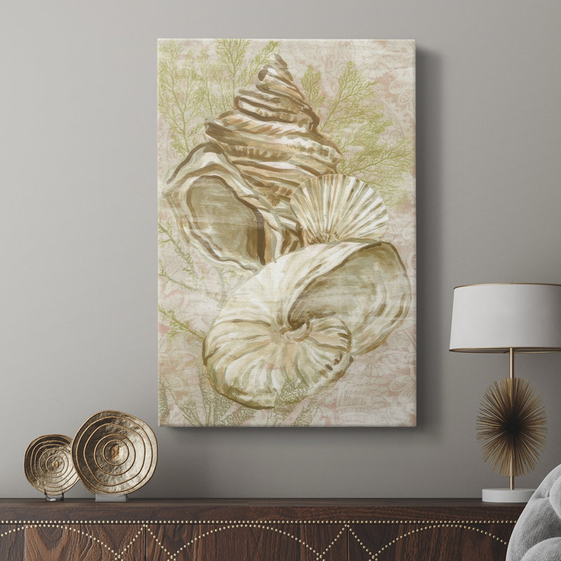 Collage antique de coquillages pêche I - galerie Cavas sur mesure, H 60 po x l 40 po