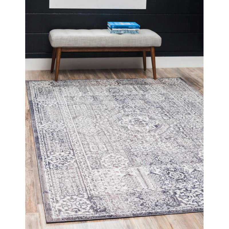 Tapis gris tissé au métier mécanique Rosamonde, Rectangle 8 pi x 10 pi