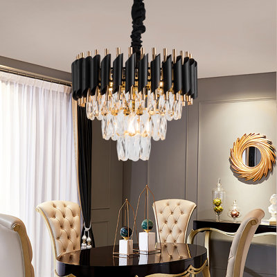 Black Modern K9 Round Crystal Chandeliers For Dining Room, Living Room, Bedroom, Entryway, Bulbs Not Included