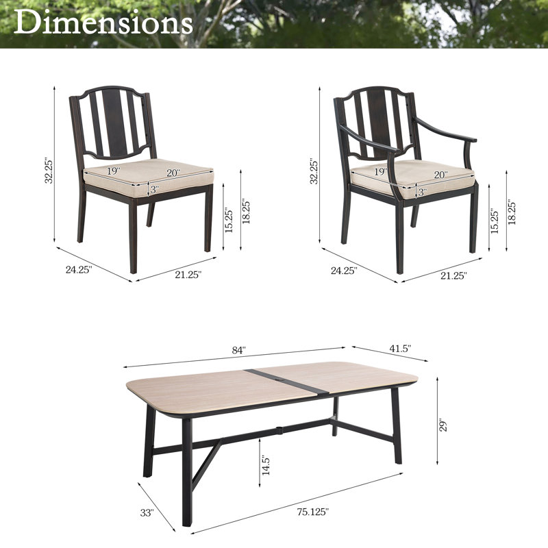 Barnesville Patio 6 Person Rectangular Dining Set With Aluminum Honeycomb Composite Ceramic Tabletop And Aluminum Dining Chairs