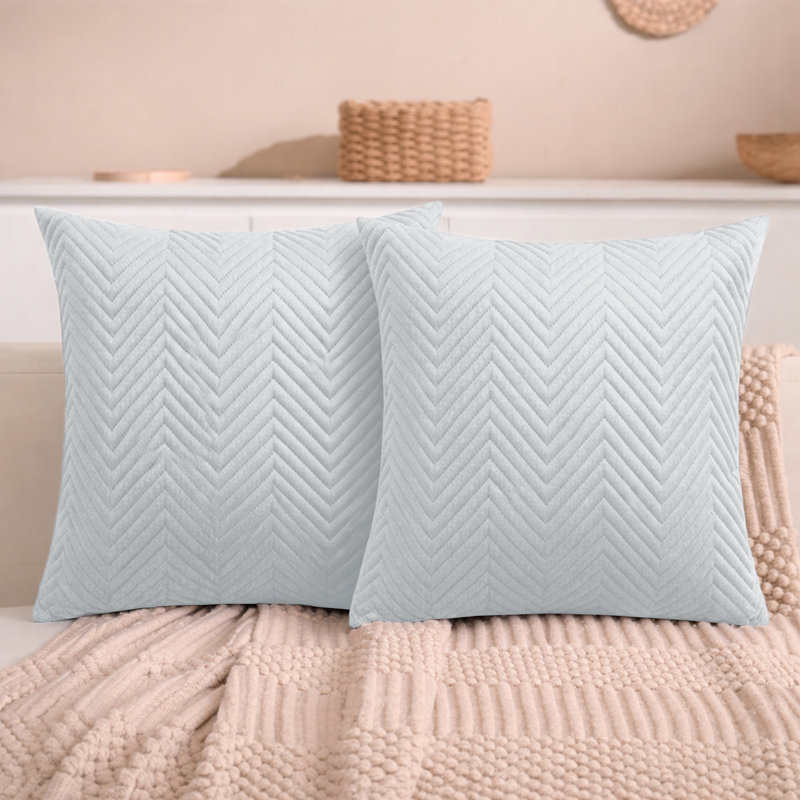 Aspire Homeware Embossed Square Velvet Cushion Cover, White, Pack of 2