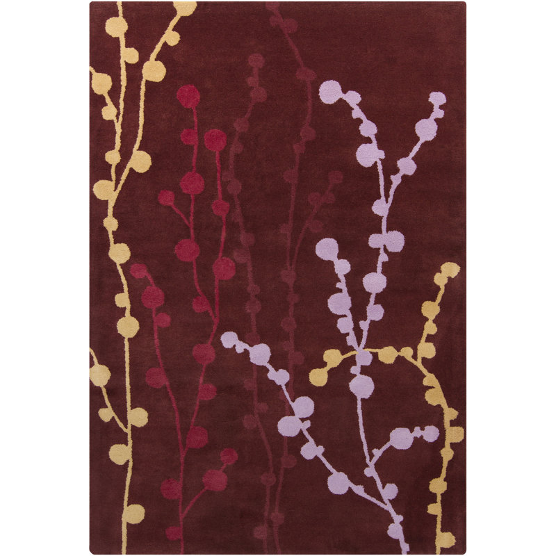 Tapis bourgogne et multicolore en laine touffeté à la main Willa Authentic
