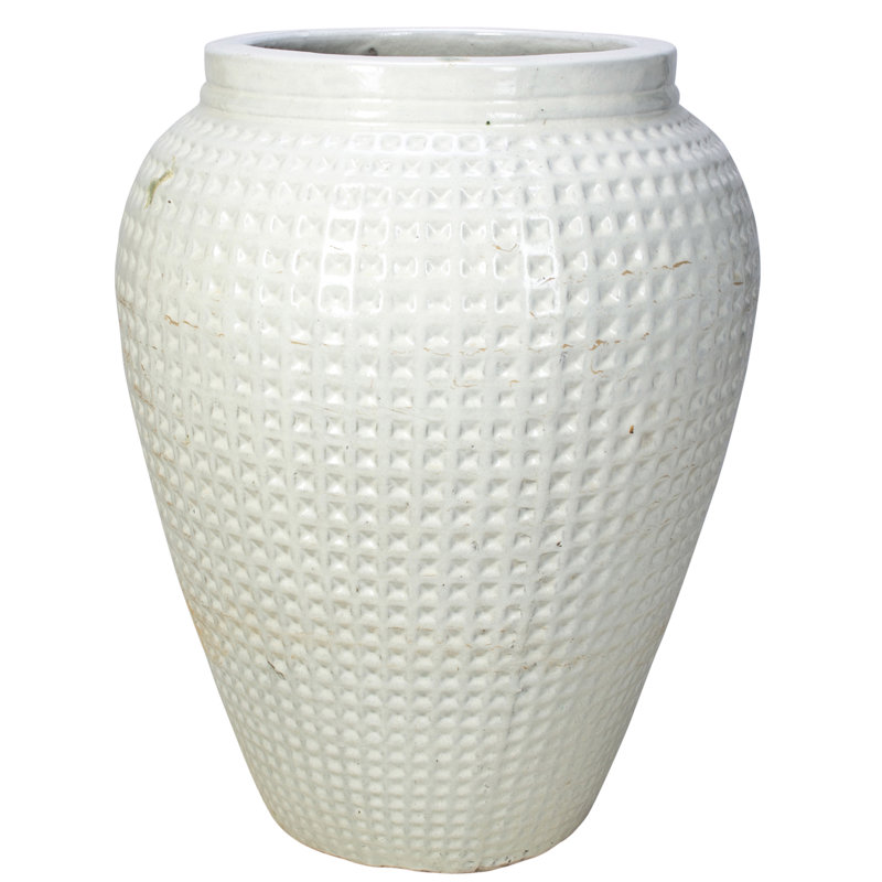 28 in. Waffle Jar - Antique White, White