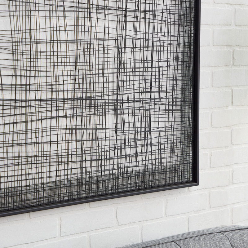 Décoration murale en maille métallique noire avec cadre noir 40 po x 1 po x 40 po