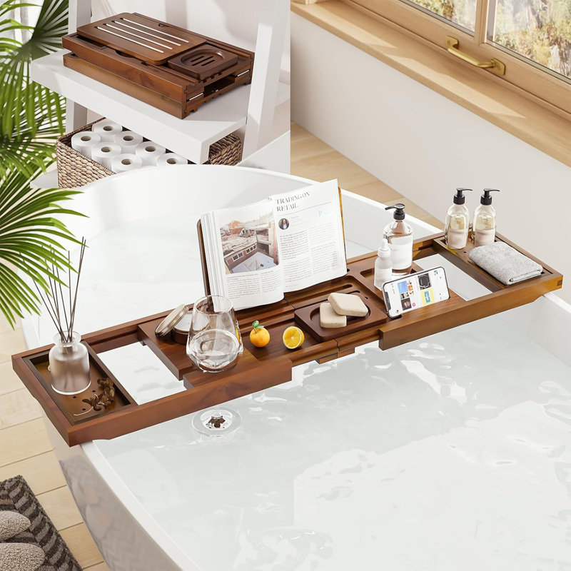 Plateau de baignoire en teck pliable de qualité supérieure, plateau de bain extensible pour baignoire, baignoire de luxe et accessoires de salle de bain