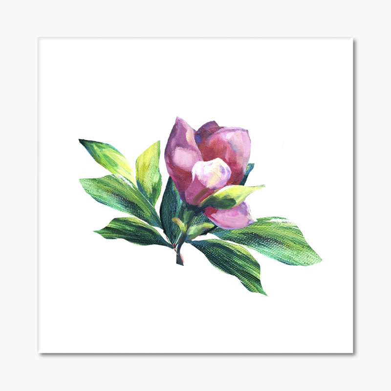Arrangement de fleurs vertes et roses II - œuvre d'art traditionnelle sur toile, H 16 po x l 16 po x P 1 po, Toile tendue