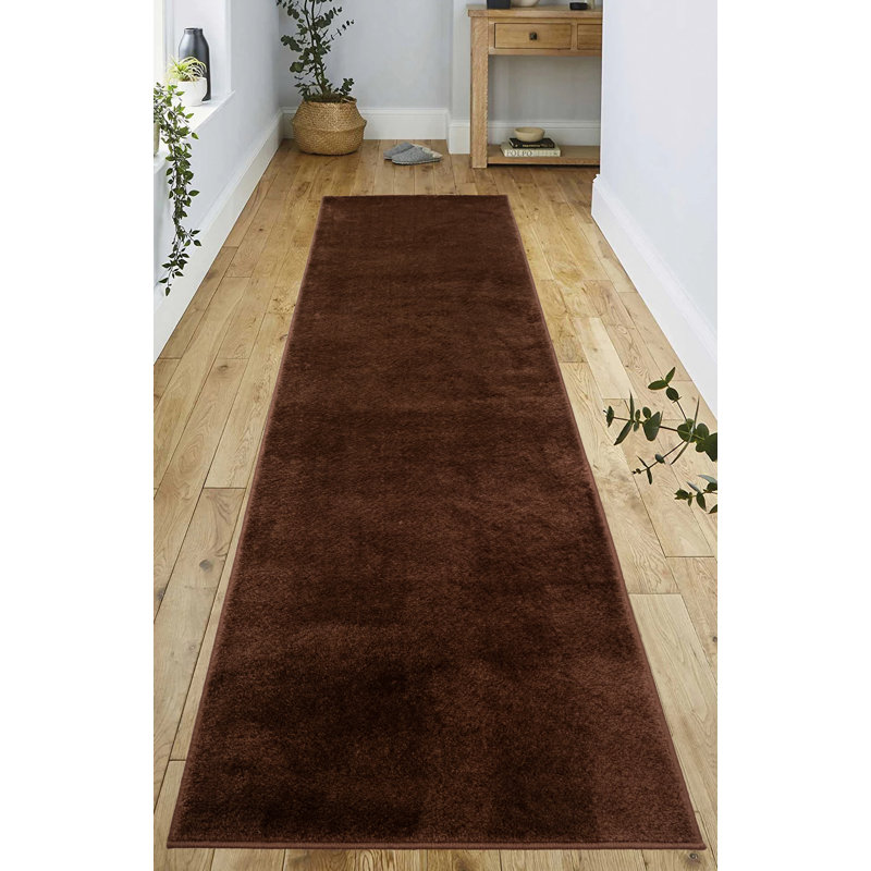 Custom Size Jehona Collection Solid Copper Brown Medium Pile Slip Resistant Runner Rugs by Feet, Runner 2'2" x 6'