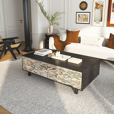 Table basse française avec rangement peint rétro