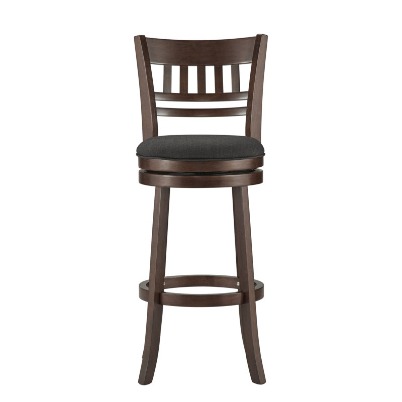 Tabouret de bar et de comptoir pivotant Amerah, Cerisier foncé, Lin gris foncé