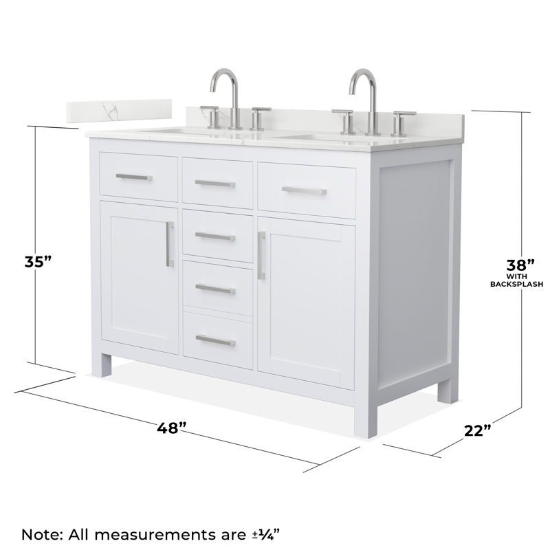 Beckett 48" Freestanding Double Bathroom Vanity with Quartz Top, White, Brushed Nickel, Giotto Quartz