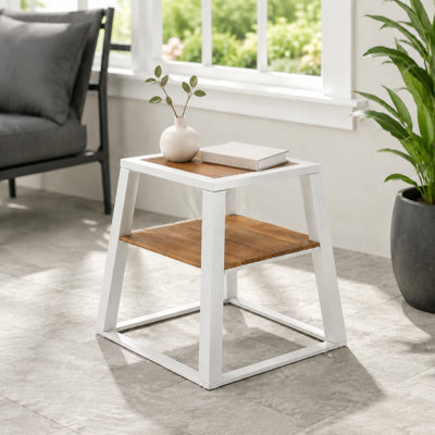 Table d'appoint extérieure à deux niveaux en bois d'acacia avec structure en fer