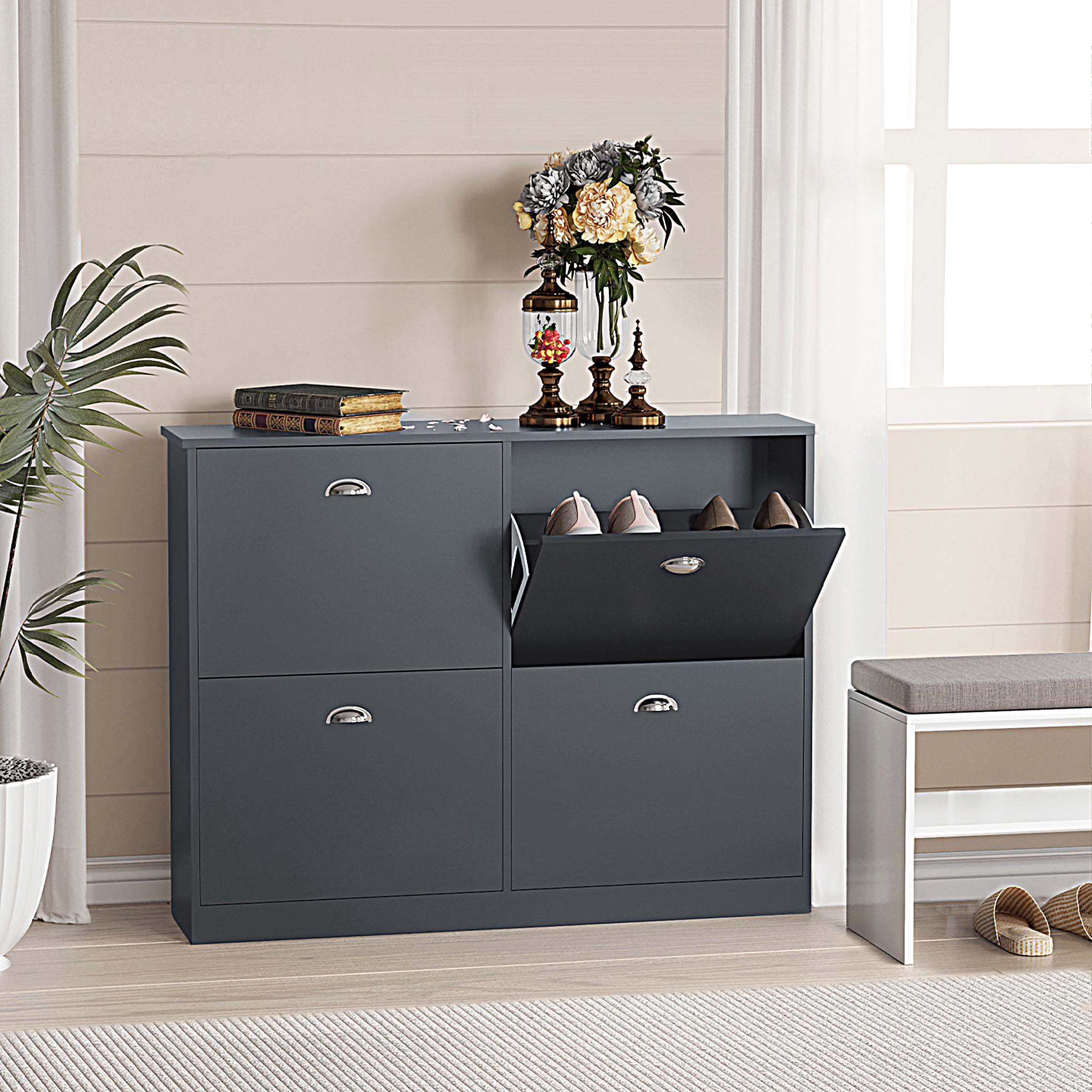 Latitude Run® Shoe Storage Cabinet Hidden Slim Narrow Shoe Rack Cabinet ...
