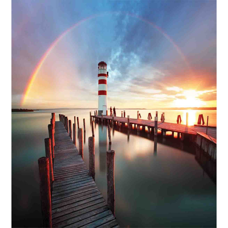 Twin Size Coastal Sunset Lighthouse Microfiber Duvet Cover Set