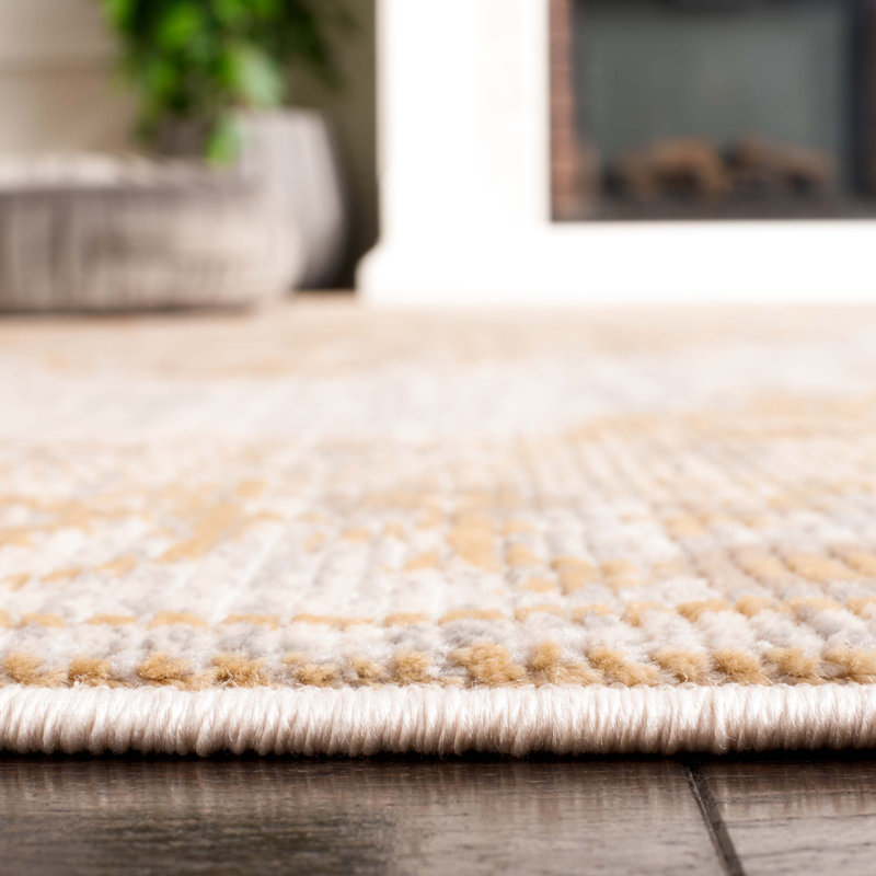 Ivory Bloom Motif Stain-Resistant Wool Area Rug