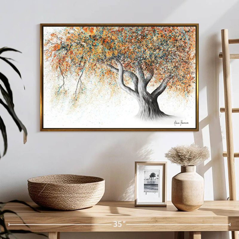Arbre d'automne rouillé, Cadre flottant doré, 25 po x 17 po