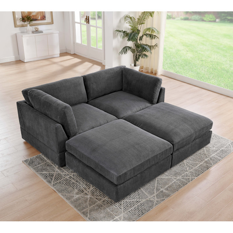 Canapé modulaire en velours côtelé Archensheen, Gris foncé