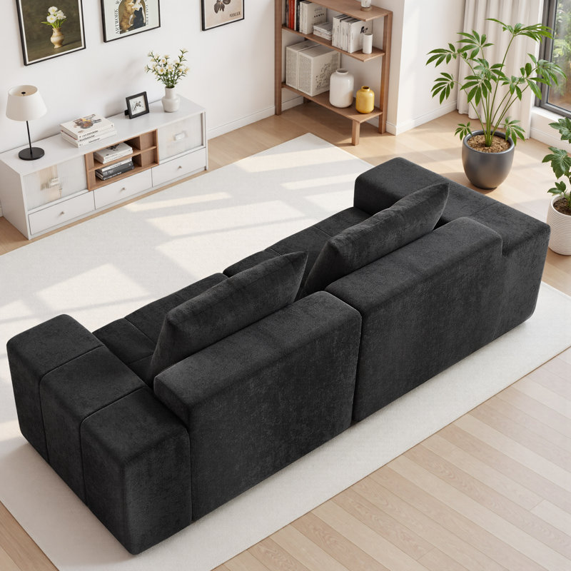Canapé en chenille de 107 po avec très grands accoudoirs, canapé rembourré confortable pour le salon, Noir