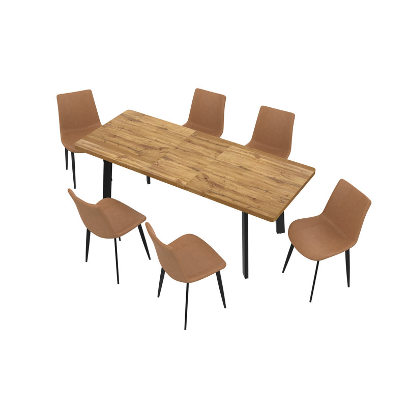 Ensemble de table de salle à manger extensible 63,1 à 78,8 po, table de cuisine moderne 7 pièces avec 6 chaises de salle à manger rembourrées 