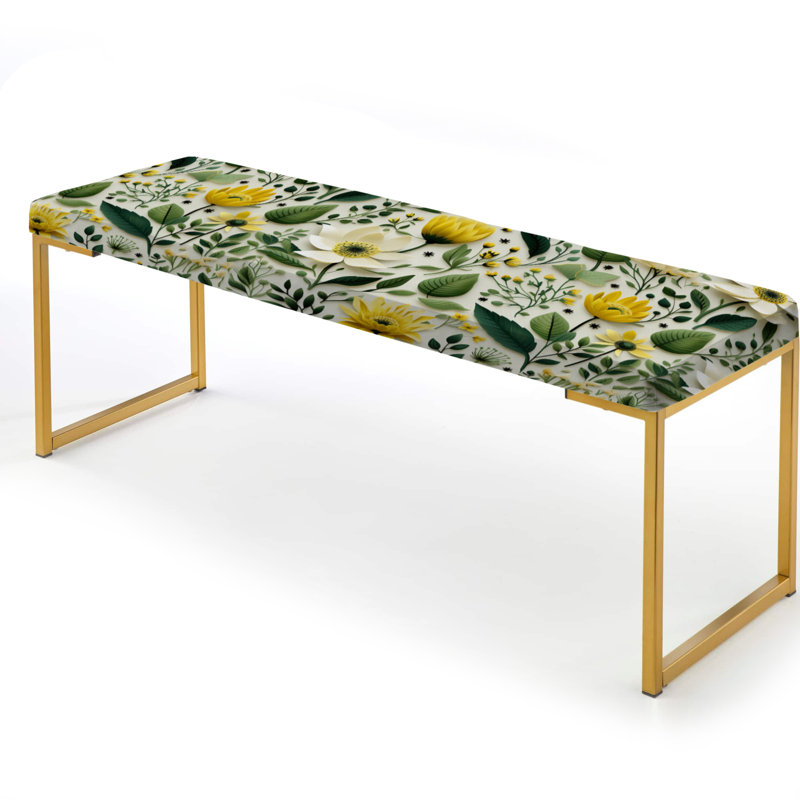 Meadow Greenery Botanical Green - Botanical Upholstered Gold Bench