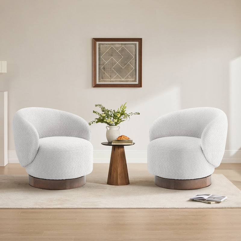 Chaises demi-tonneau pivotantes modernes avec base en bois, Crème, crème