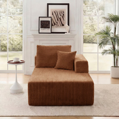68" Upholstered Flannel Chaise Lounge, Modular One-Arm Sectional Component with 2 Pillows, Cloud-Style "Boneless" Indoor Chaise in a Box for Living Room