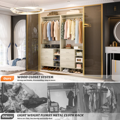 5ft Closet System with Wooden Drawers and Hanging Rods