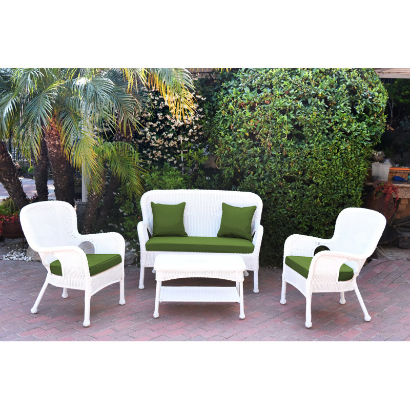 Bellas 4 Piece Sofa Set with Cushions, Hunter Green, White