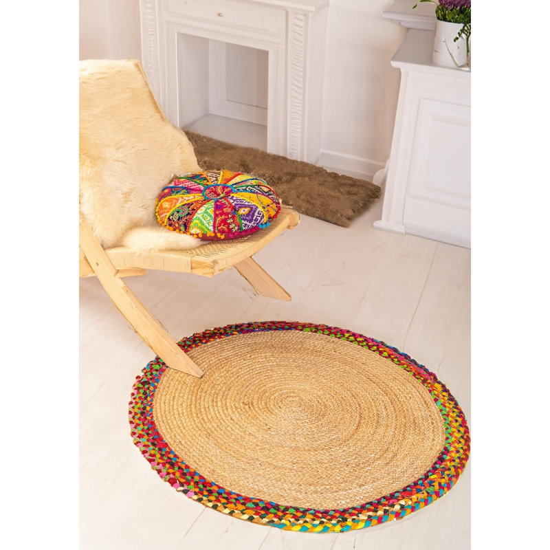 Round Striped Hand Braided 90cm X 90cm Area Rug